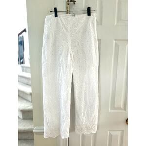 J. McLaughlin White Eyelet Scalloped Edge Pants
